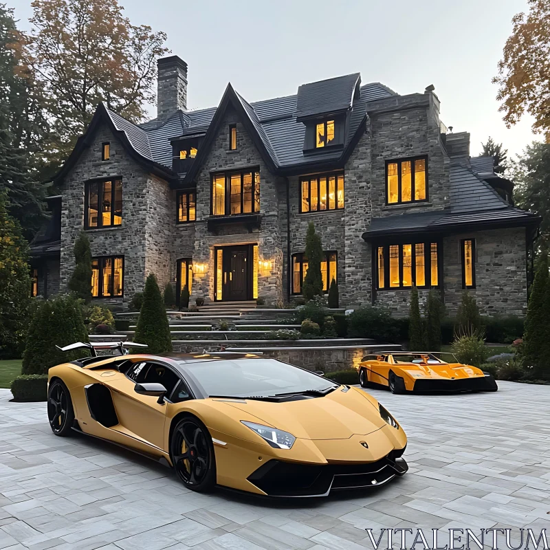 Luxury Evening Mansion and Cars AI Image