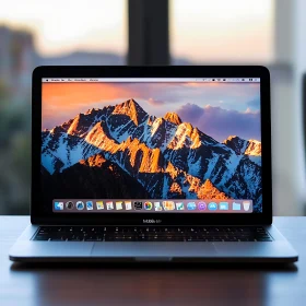 Modern Laptop Displaying Mountain Sunset