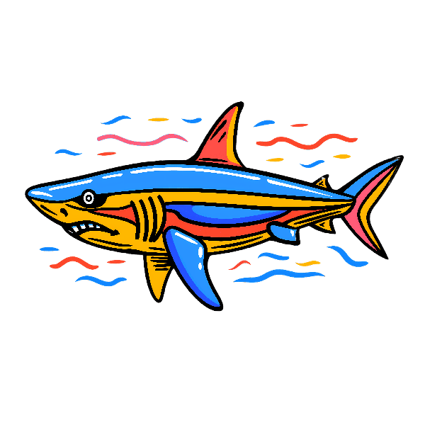 POD Design Vibrant Shark Illustration T-Shirt