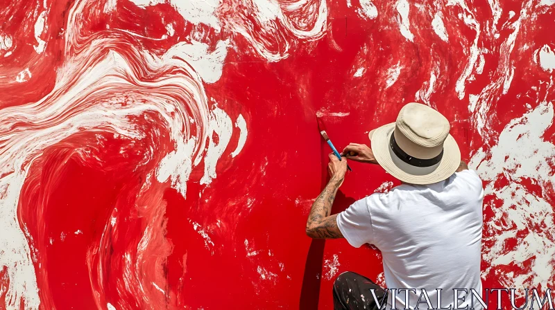 AI ART Red and White Abstract