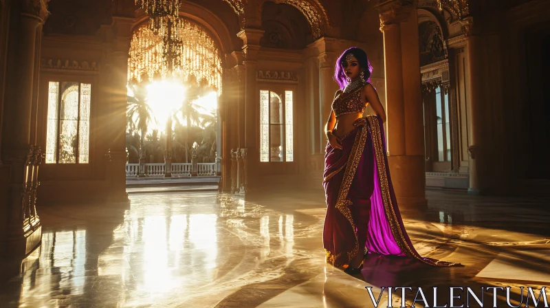 Golden Hall Woman Saree AI Image