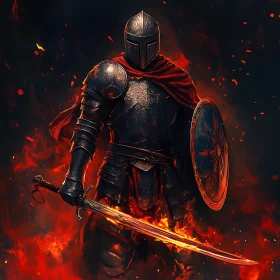 Armored Knight with Flaming Sword