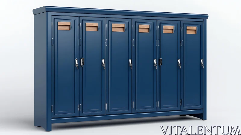 Blue Metal Lockers with Wooden Vents AI Image