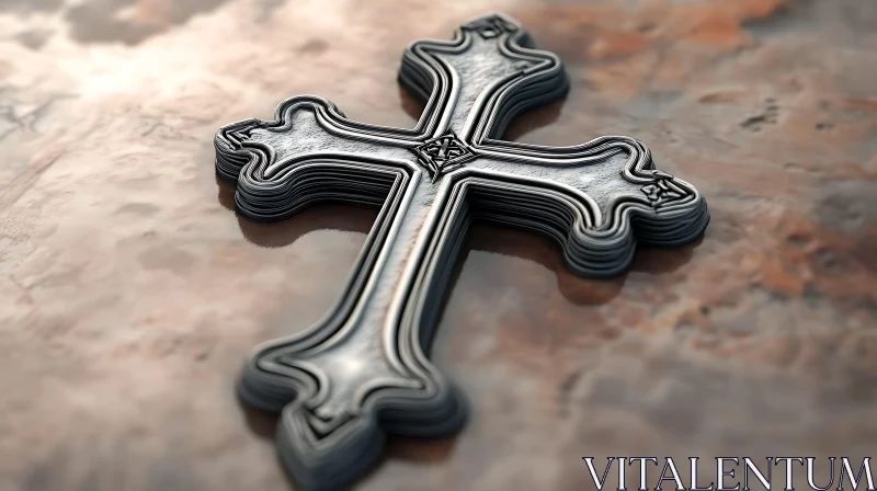 Layered Metal Cross Religious Symbol AI Image