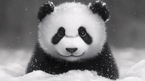 Panda in Snowy Landscape
