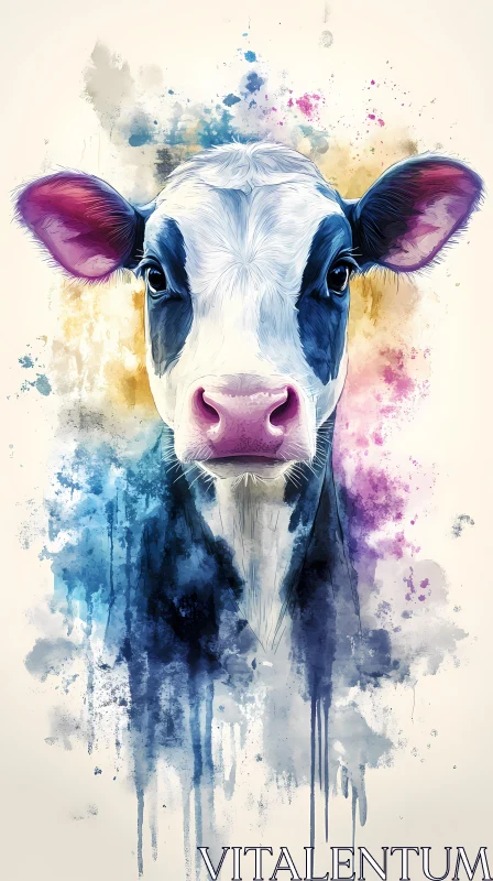 Colorful Cow Watercolor Art AI Image