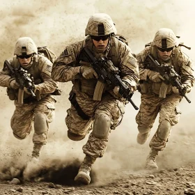 Military Men Running in Desert