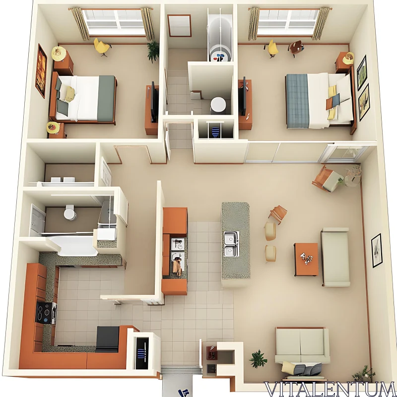 Apartment Layout: A Top-Down Architecture View AI Image