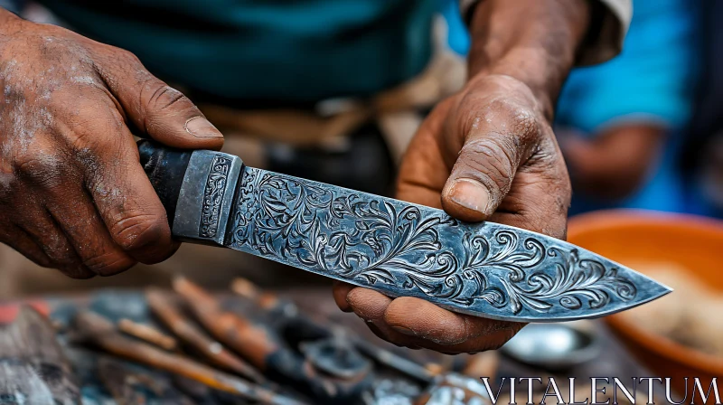 AI ART Handcrafted Engraved Knife Detail