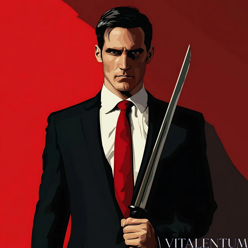 AI ART Edgy Man with Sword in Suit