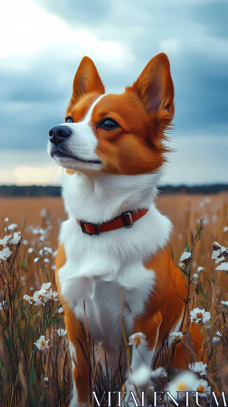 Dog in a Field AI Image