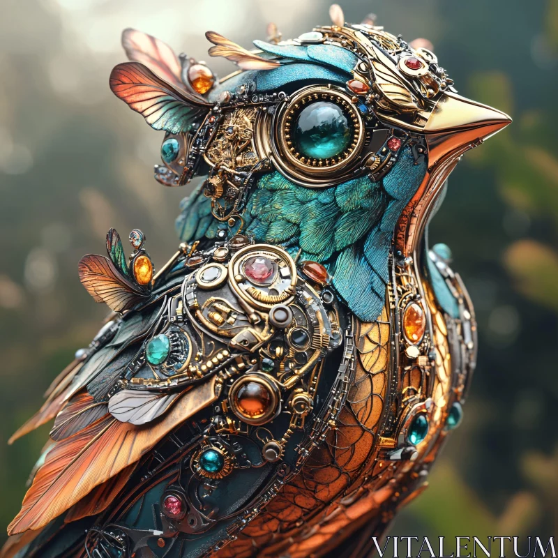 Clockwork Bird with Jewels AI Image