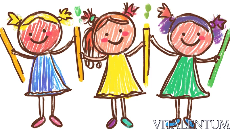 Naive Art: Girls with Crayons AI Image