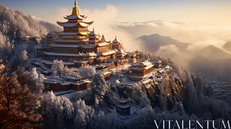 Winter Temple Mountain View AI Image