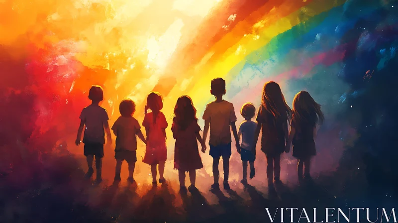 AI ART Kids Holding Hands Rainbow Painting