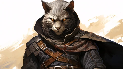 Armored Cat Warrior Fantasy Portrait