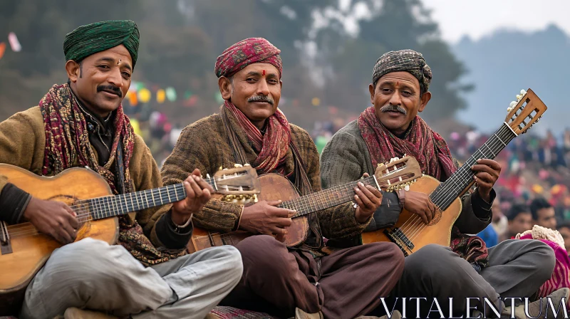 Three Musicians with Guitars AI Image