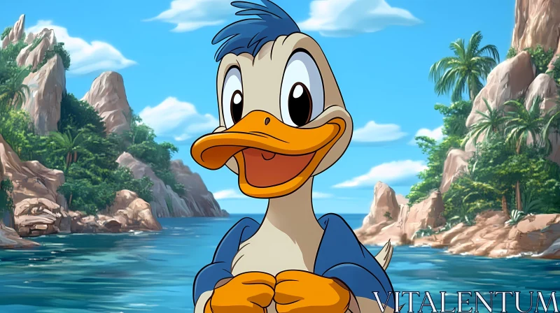 Animated Duck by the Sea AI Image