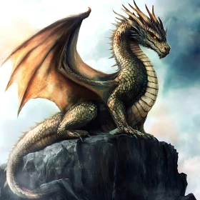 Fantasy Dragon Art on Stone Ledge