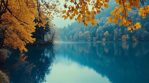 Tranquil Lake with Autumn Foliage