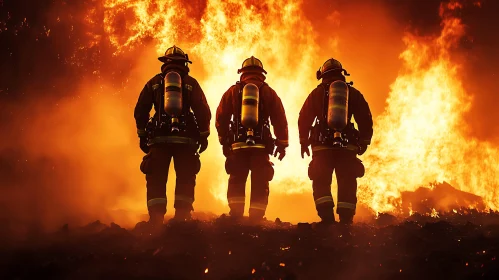 Heroic Firefighters Facing Intense Flames