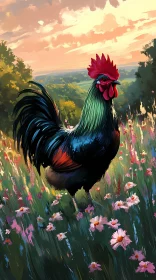 Colorful Rooster in a Scenic Landscape