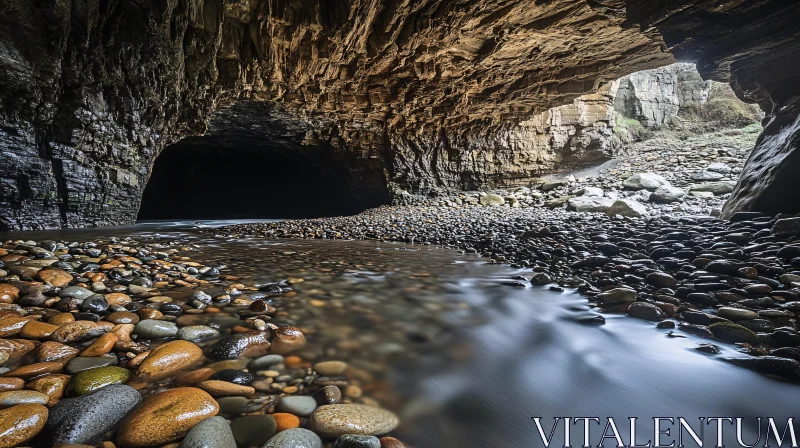 AI ART Pebble-Strewn Stream in a Cave