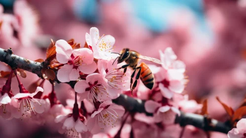 Bee on Cherry Blossom: A Nature's Mesmerizing Illusion