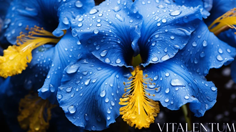 Blue Iris in Rain - A Symbolic Display of Nature's Beauty AI Image