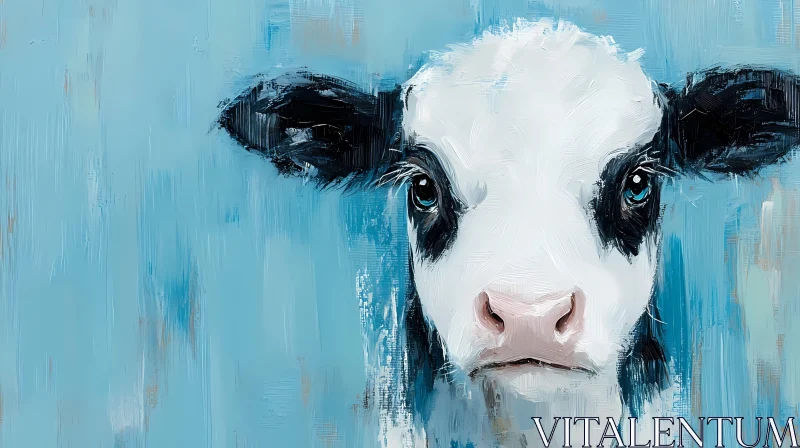 Artistic Cow Portrait in Blues AI Image