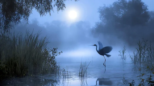 Heron in Misty Waters