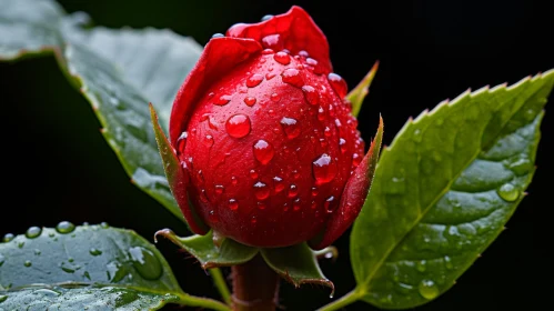 Cranberrycore Rose Bud with Water Droplets - Norwegian Nature