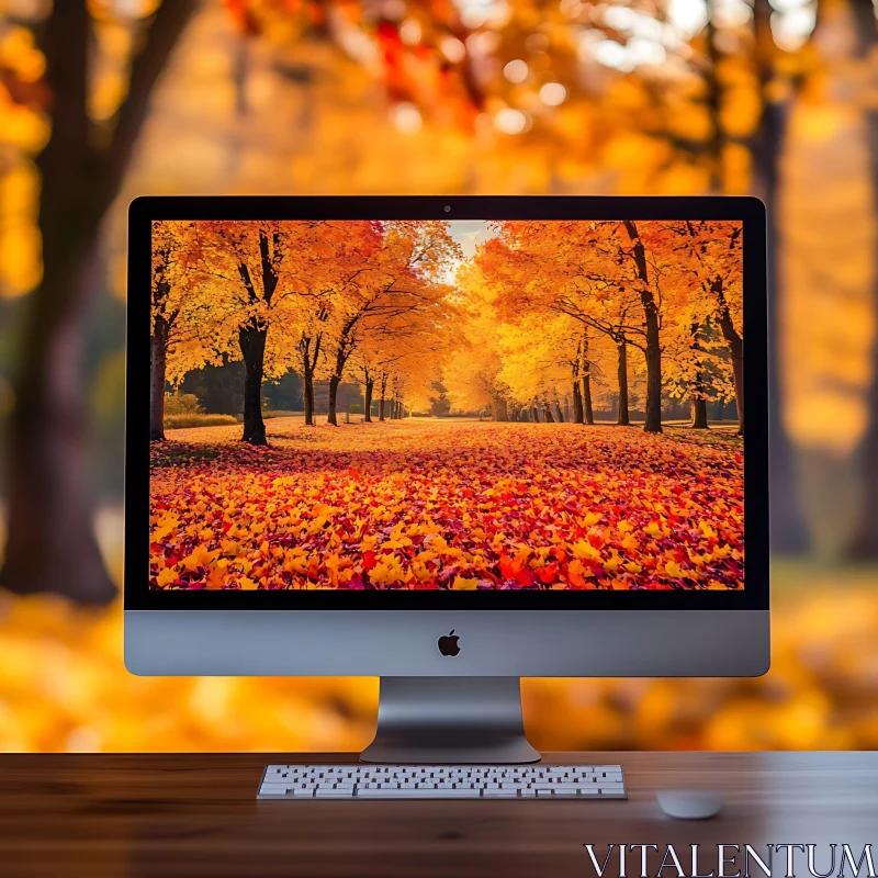 Autumn Forest on Desktop Screen AI Image