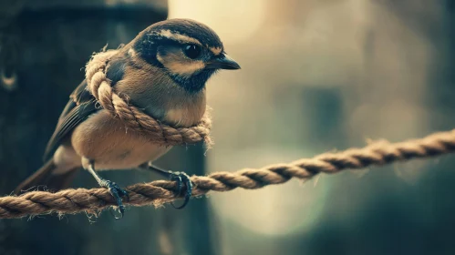 Small Bird Portrait on Rustic Rope