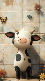 Whimsical Cow Art with Floral Details