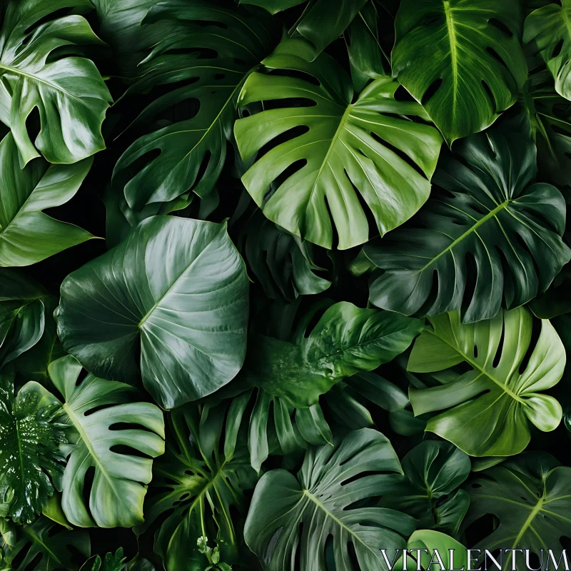 Vibrant Green Monstera Leaves Pattern AI Image