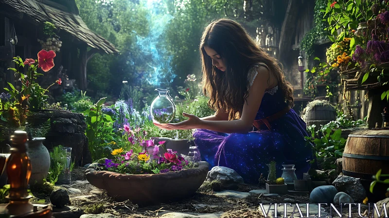 Mystical Woman in Floral Garden AI Image