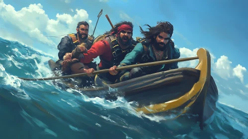 Pirates on a Boat in Stormy Seas