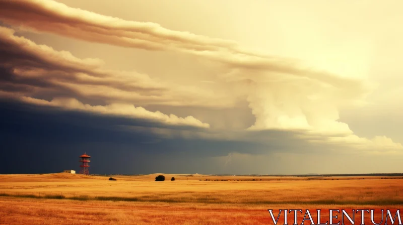 Expansive Landscape: Storm Cloud Moving over Field | Rural America AI Image