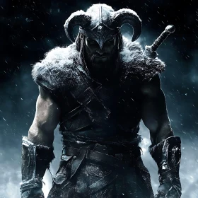 Armored Warrior with Sword in Winter