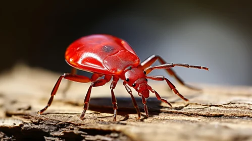 Innovative Portrayal of a Red Bug on a Dark Stump