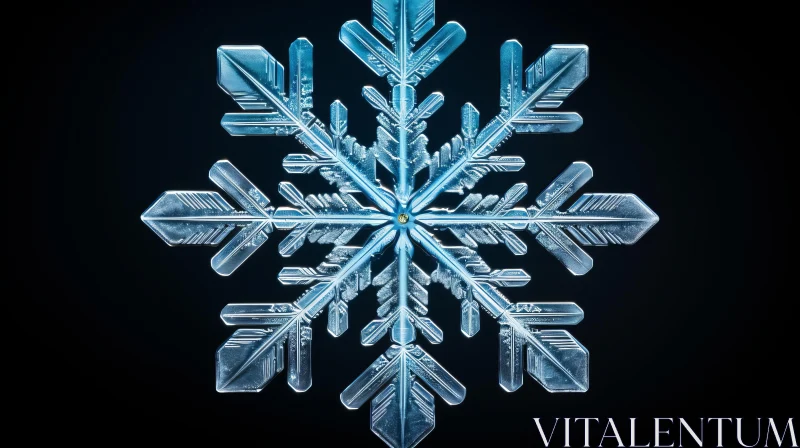 Intricate Snowflake against Black Backdrop: A Study in Symmetry and Color AI Image
