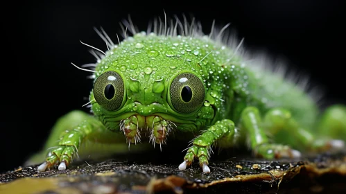 Stunning Green Caterpillar Portrait on Black Background