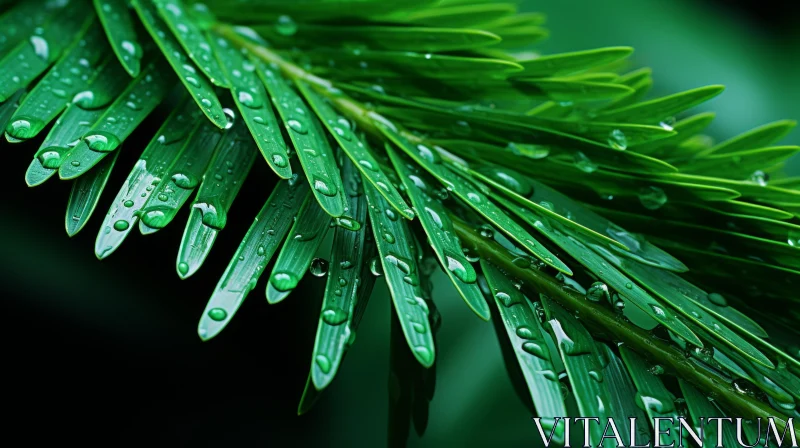 Tropical Allure: Pine Leaves with Water Droplets AI Image
