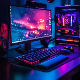 Futuristic RGB Gaming Desk Arrangement