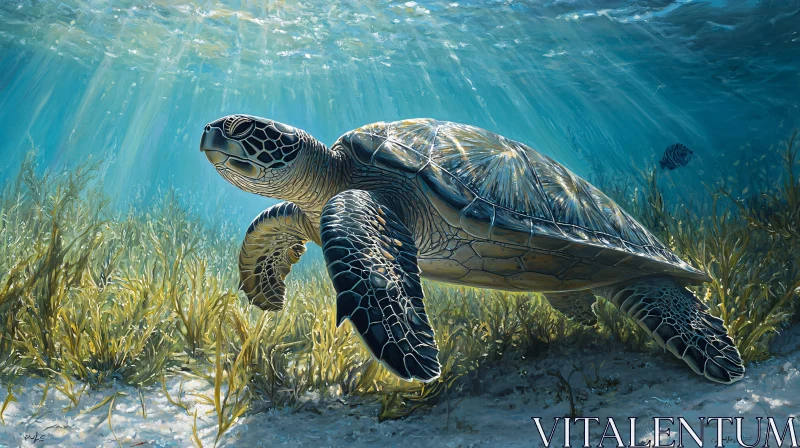 AI ART Underwater Turtle in Aquatic Meadow