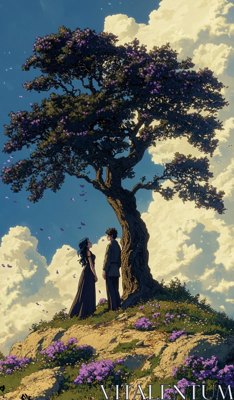 Couple's Serenade Beneath Floral Canopy AI Image