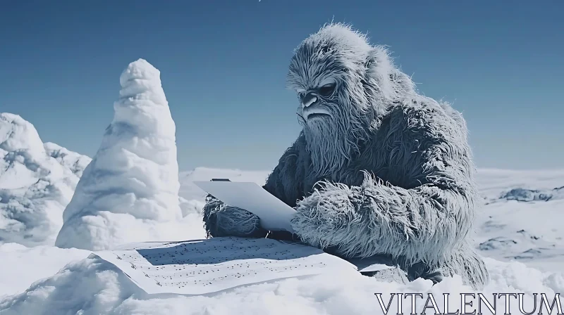 Abominable Snowman Reading in the Arctic AI Image