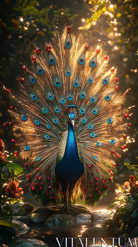 AI ART Regal Peacock Displaying Feathers