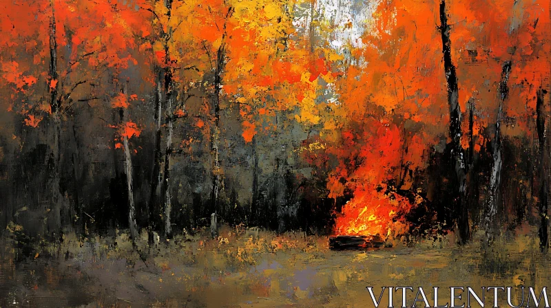 Burning Beauty: A Fiery Forest in Autumn AI Image